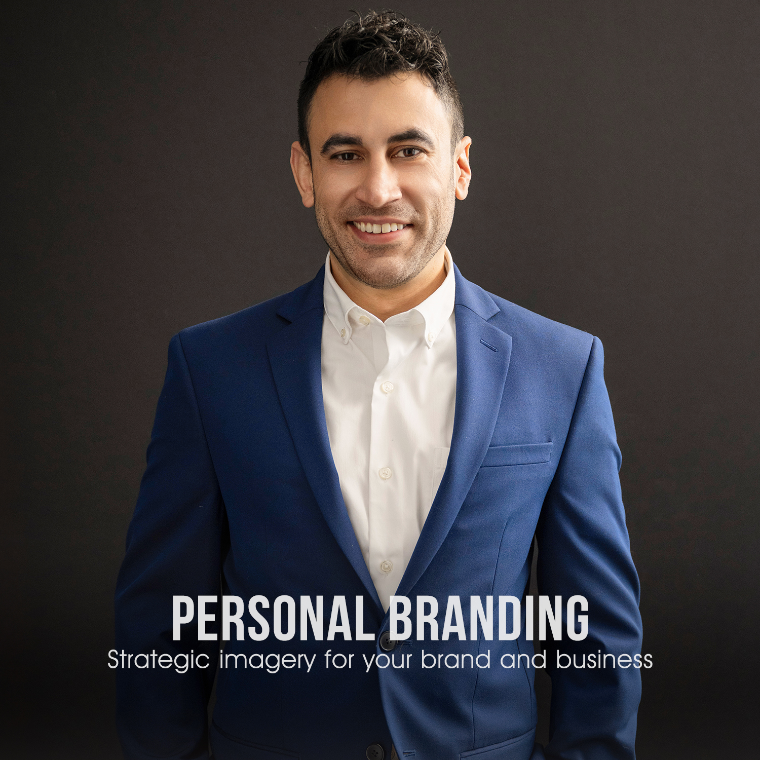 Milwaukee personal branding photography studio portrait of professional man in blue suit