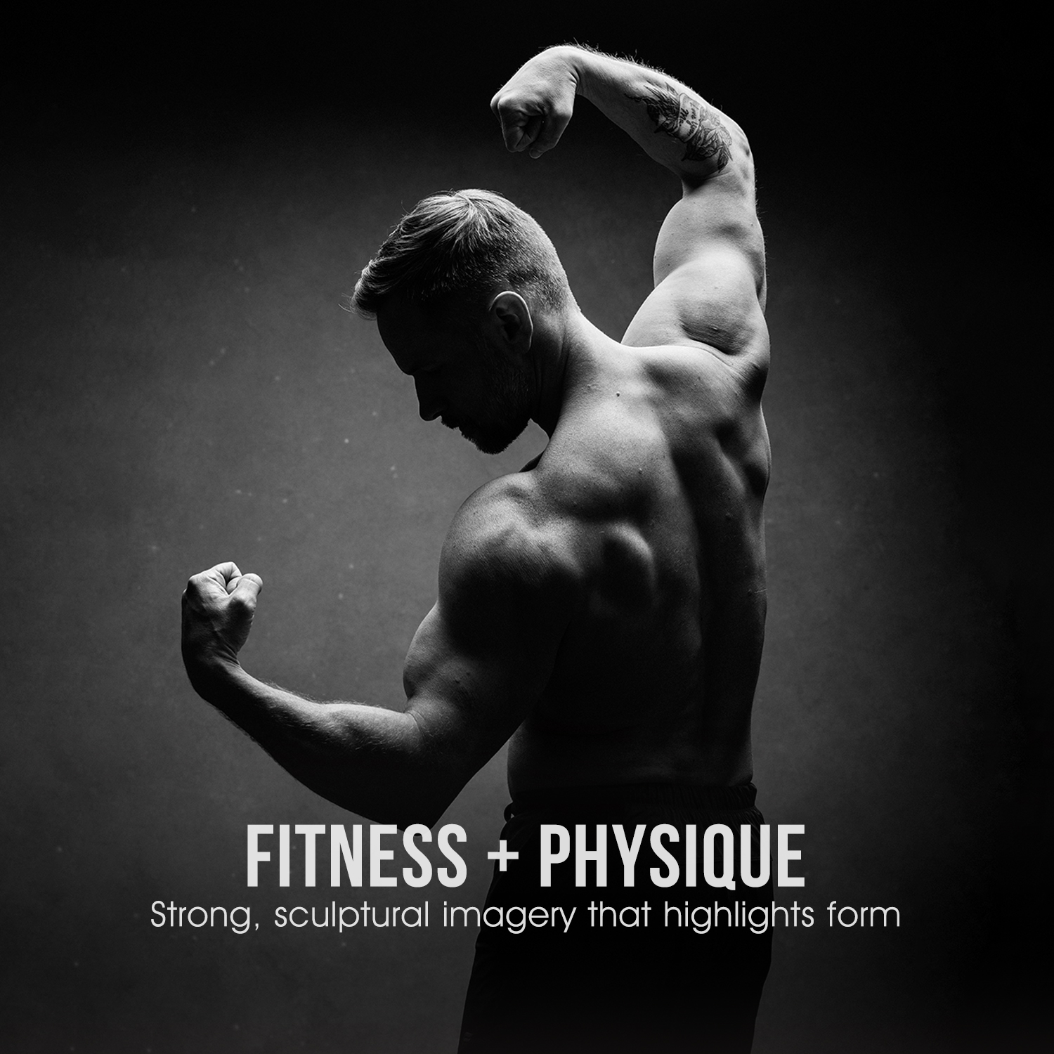 Milwaukee fitness photography studio portrait of muscular man in black and white